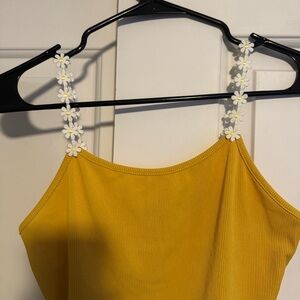 SHEIN Yellow Tank Top with Floral Straps